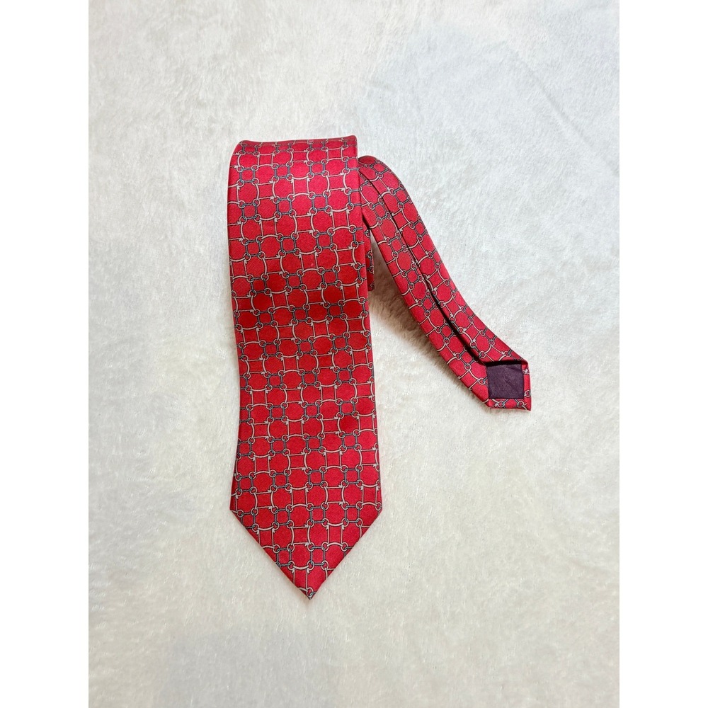 Envoy‎ Red Geometric Chain Link Silk Necktie Mens One Size Excellent